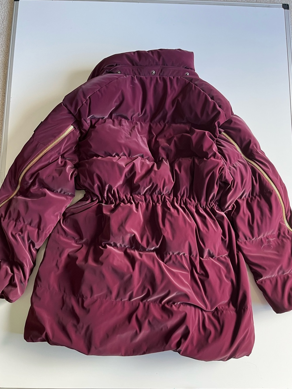 Athleta x Alicia Keys Quilted Burgundy Puffer Jacket with Gold Zippers - Picture 9 of 10